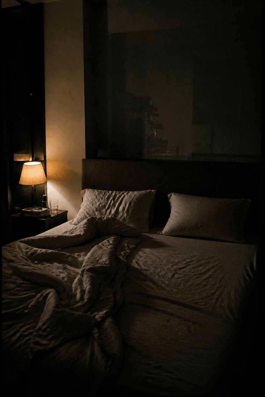A bed slept in on one side for a long time